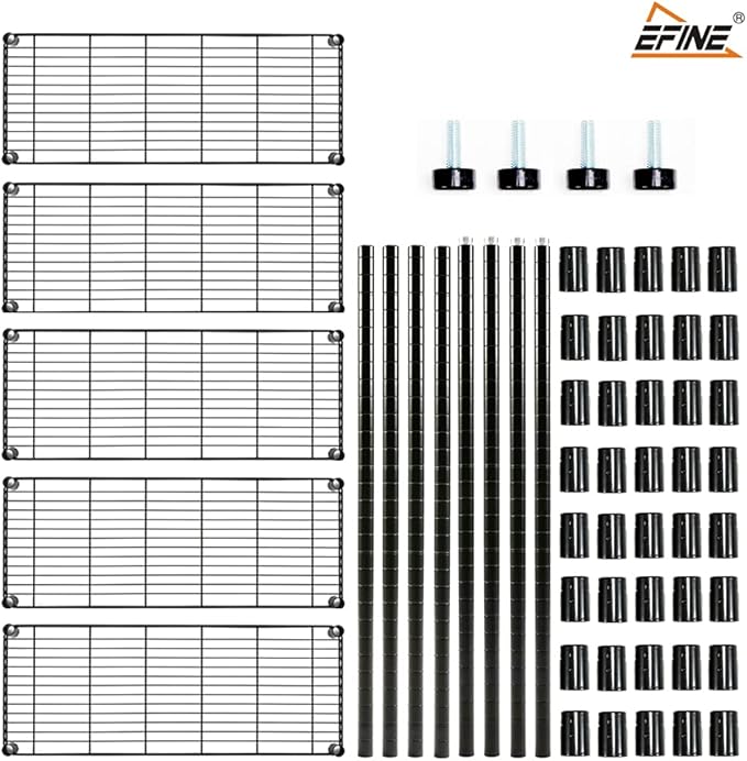EFINE 5-Shelf Shelving Unit with Shelf Liners Set of 5, NSF Certified, Adjustable Heavy Duty Metal Wire Shelves, 350lbs Loading Capacity Per Shelf, Storage Rack(36W x 14D x 72H) Pole Diameter 1 Inch