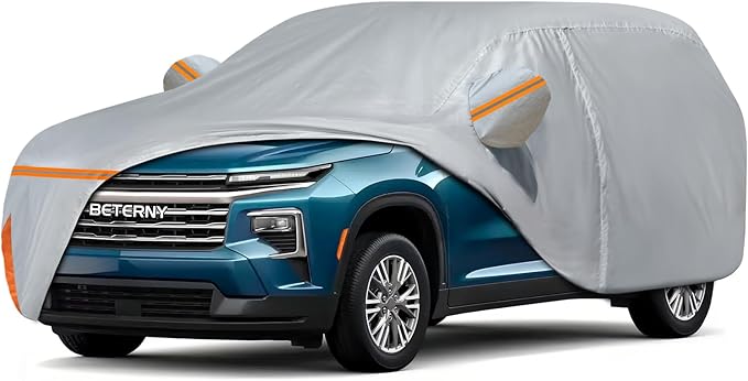 Waterproof Car Cover for 2009-2025 Chevrolet Chevy Traverse, Custom-fit All Weather Sun Rain UV Dust Snow Protection Windproof Outdoor Car Cover with Door Zipper and Cotton Lining-Grey