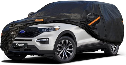 kayme 7 Layers Heavy Duty SUV Car Cover Waterproof All Weather, Full Exterior Cover Fit for Ford Explorer, Toyota Highlander, BMW X5, Mercedes GLE, etc. Universal Fit for SUV Jeep (191-200 inch)