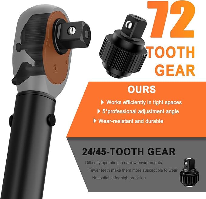 3/8 Click Torque Wrench, 10-120 Ft-lb, 72-Tooth Dual Direction Torque Wrench, ±3% Precision for for Motorcycle, SUV, Engine and Automotive Maintenance