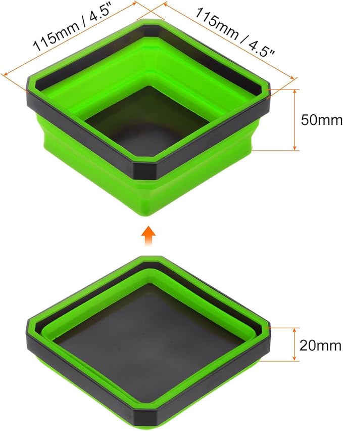 HARFINGTON Collapsible Magnetic Parts Tray Foldable Tool Trays Square Small Metal Parts Organiser for Fixing Screw Bolts Nuts Washers Pins, Green