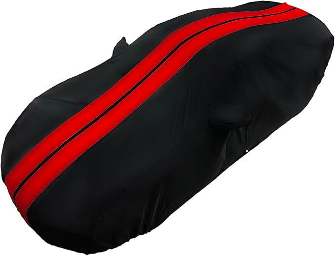 SR1 USA 2012-2026 Car Cover - Custom Fit Outdoor/Indoor Ultraguard Plus 300 Denier Water Resistant UV Protection for Porsche Carrera/Targa/4S/GTS/Turbo/Turbo S (Black with Red Stripes)