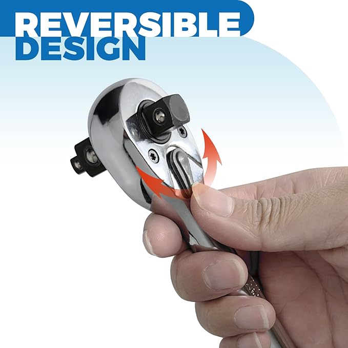 3-IN-1 Ratchet Handle, 1/4", 3/8", 1/2", Ratchet Wrench, Socket Wrench, 72-Tooth, Reversible Switch, Full-Polished Chrome Plating, Chromium Vanadium Steel