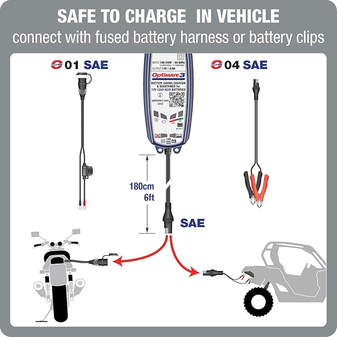OptiMate3 0.8A, Smart Battery Saving Charger for 12V Lead-acid Motorcycle and Powersport Batteries