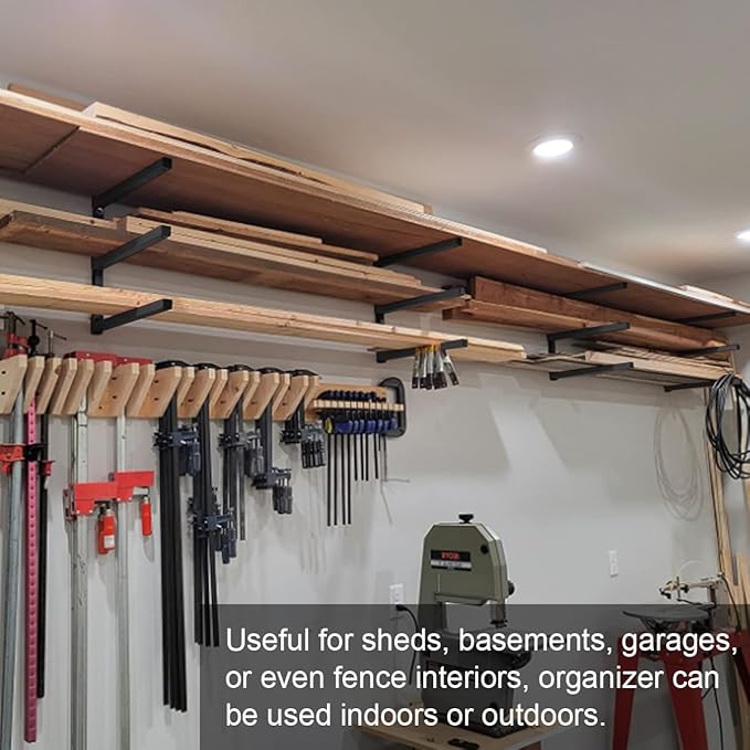 Lumber Storage Metal Rack, 3-Level Wall-Mounted Organizer and Wood Rack, Indoor & Outdoor Storage Solution for Workshop or Garage - 2 Pack