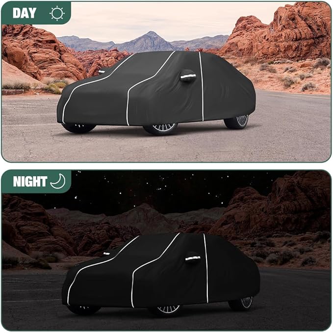 Fluorescent Strip Design 6 Layers Waterproof Car Cover Compatible for Mercedes Benz S-Class S250 S300 S350 S400 S450 2006-2024 All Weather Full Car Cover with Storage Bag
