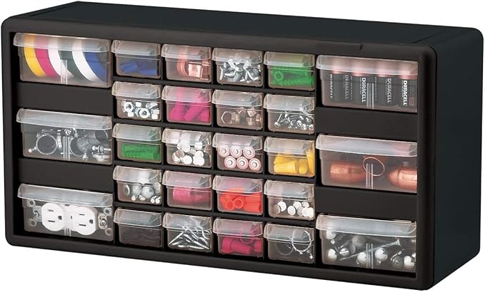 Akro-Mils 26-Drawer Plastic Drawer Storage Cabinet for Garage Organization, Bead Organizer, Building Bricks Storage, Teacher Toolbox, Makeup Organizer, 20" W x 6" D x 10" H, 10726 Black