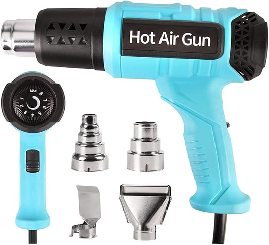 LDK Heat Gun, 140°F~1100°F Variable Temperature Control Heating Gun, 1.5s Fast Heating Heavy Duty Hot Air Gun Kit with 4 Nozzles for Crafting Shrink Tubing Vinyl Wrap