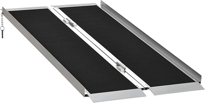HOMCOM Wheelchair Ramp 5FT, Folding Aluminum Threshold Ramp with Non-Slip Surface, Transition Plates Above and Below, 600lbs Weight Capacity for Home, Doorways, Curbs, Steps