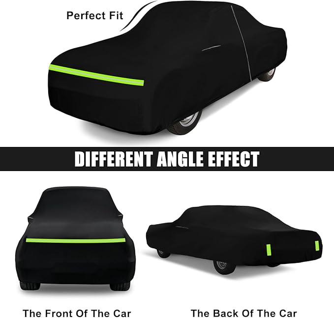 Waterproof Car Cover Compatible with 1966-1974 Dodge Charger, 210T Polyester with Cotton Liner All Weather Car Covers with Zipper Door & Lock for Dust Snow Rain Protection