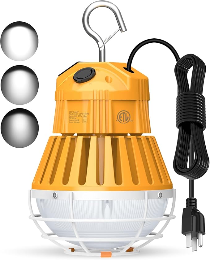 60W/48W/36W Construction LED Work Light 7800LM 5000K Daylight Linkable Portable Jobsite Light for Garage Bench Shop, Hanging Large Area Work Light Input 100~277VAC, Plug in Temp