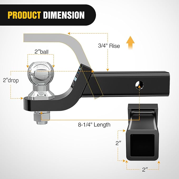 Nilight Trailer Hitch Ball Mount with 2-Inch Trailer Ball & 5/8" Hitch Pin Clip Fits 2-in Receiver 7500 lbs 2" Drop