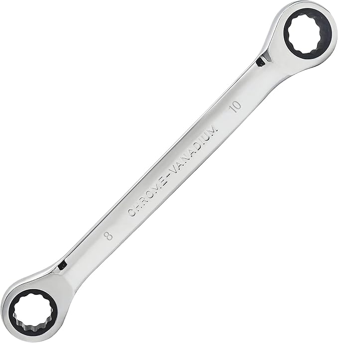 Double Box End Ratcheting Wrench 8mm x 10mm Metric 72 Teeth 12 Point Ratchet Gear Spanner Tools, Heat-Treated CR-V