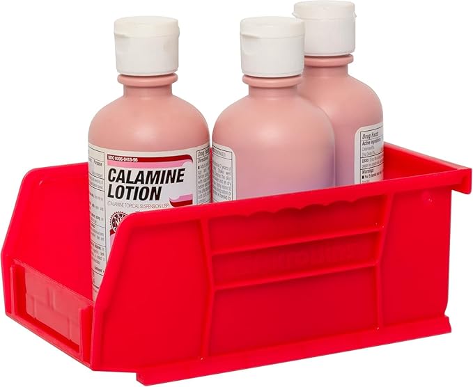Akro-Mils 30220 AkroBins Plastic Storage Bins, Space-Saving Stackable Bins for Garage, Pantry, Craft Organization, 7" x 4" x 3", Red, 24-Pack