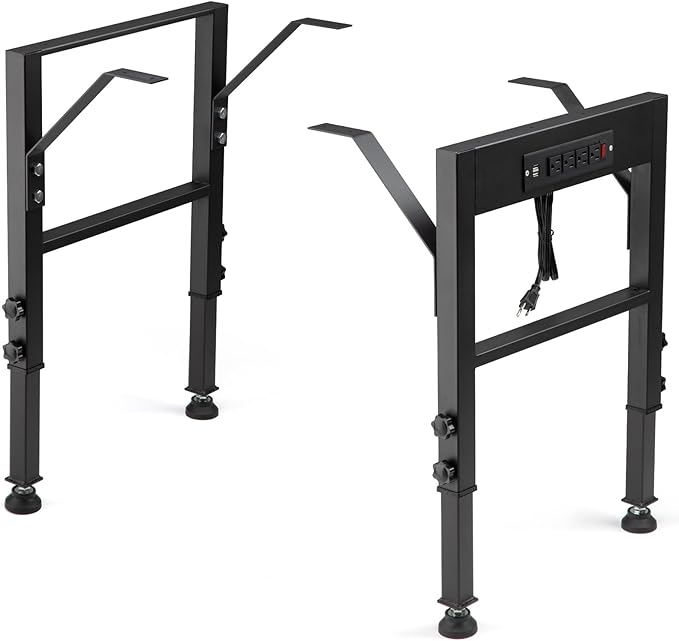 OLBRUS 19.6-Inch Depth Workbench Frame, Height Adjustable 28.5" to 33.8",Set of 4 Metal Table Legs with Floor Protectors, Heavy Duty DIY Furniture Legs for Study Desk（Power Outlets/Rubber Pad）