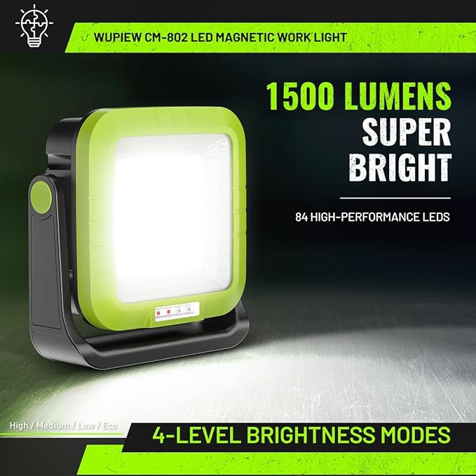Fathers Day Gifts for Dad Rechargeable Magnetic Work Light Led Portable Cordless Work Light, 5400mAh with 360° Rotate Design, 1500 Lumens Led Work Light, Mechanic Light for Car Repairing