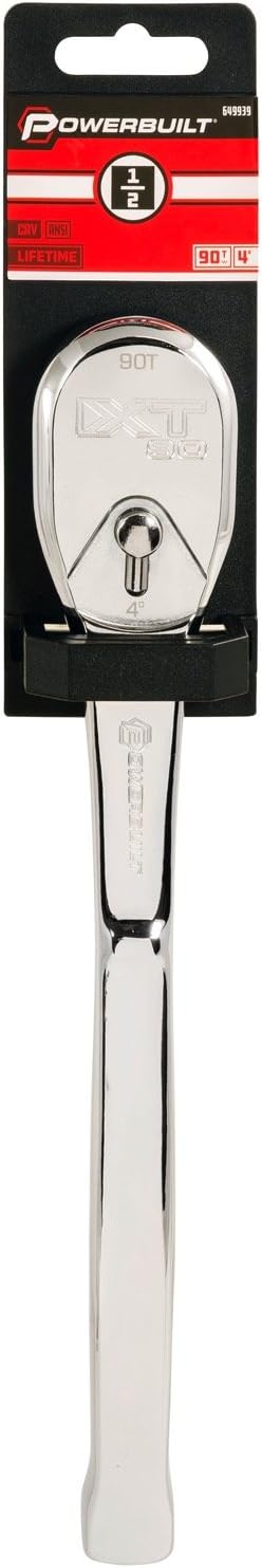 Powerbuilt 1/2" Drive XT90 90 Tooth Professional Ratchet, Seal-Head Ratchet, Full-Polish, Long Handle - 649939, Silver