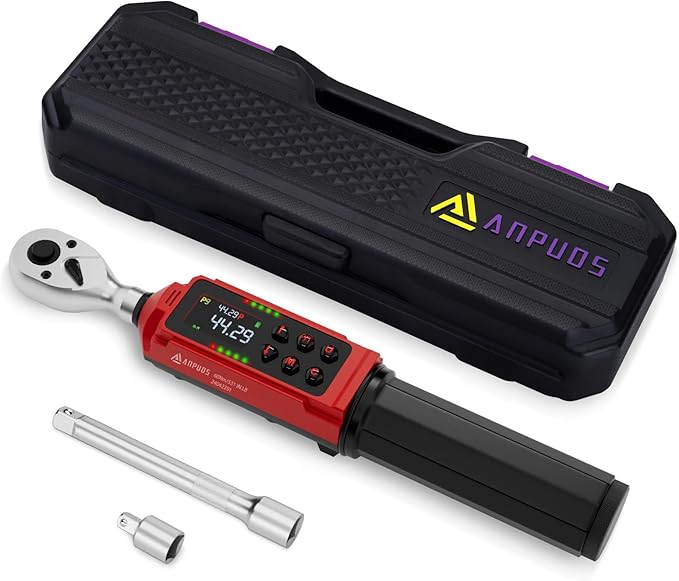 3/8-inch Drive Digital Torque Wrench, 0.66-44.3Ft.lbs/0.9-60Nm, Electronic Torque Wrench, Inch Pound Torque Wrench Set with ±1% Accuracy, Vibration, Buzzer and LED Notification for Bicycle