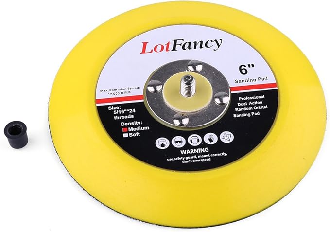 LotFancy 6 Inch Hook and Loop Backing Plates, Pack of 2- DA Air Random Orbital Sander/Polisher PU Backing Pad for Sanding Finishing Polishing Buffing, 5/16”-24 Threads