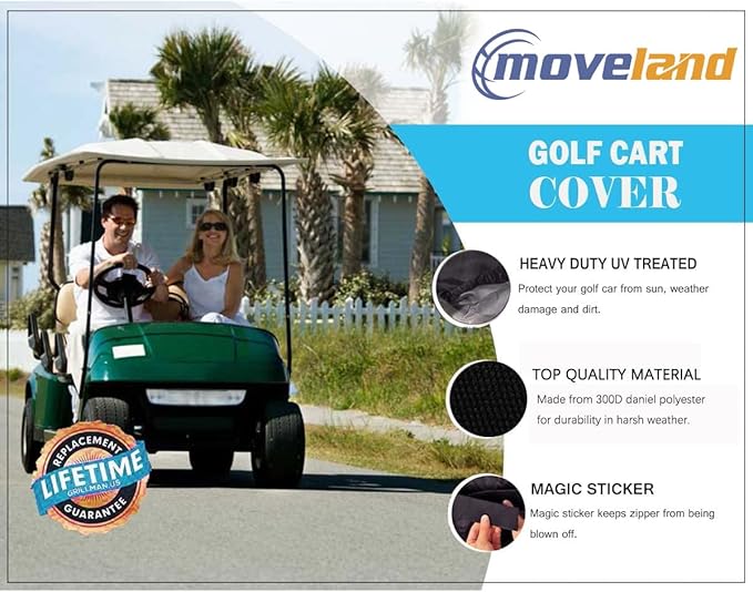 moveland 6 Passenger Golf Cart Storage Cover Compatible with E Z GO, Club Car, Yamaha - Dustproof & Durable