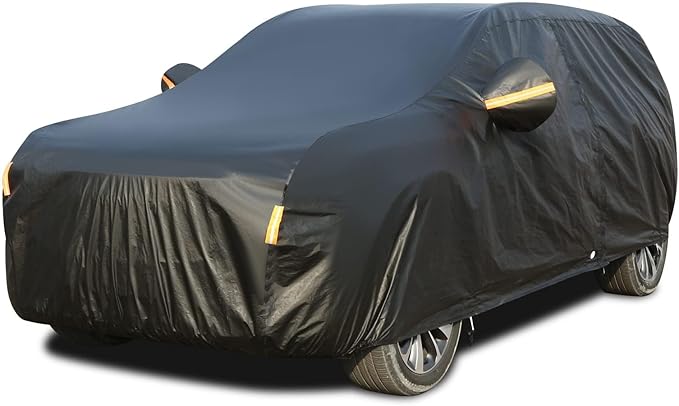Tecoom Waterproof All Weather SUV Car Cover, Cotton Lined with Lock & Zipper Door, UV Snow Wind Dust Hail Storm Protection, Full Outdoor Cover Fit for SUV (216"–230"), Black