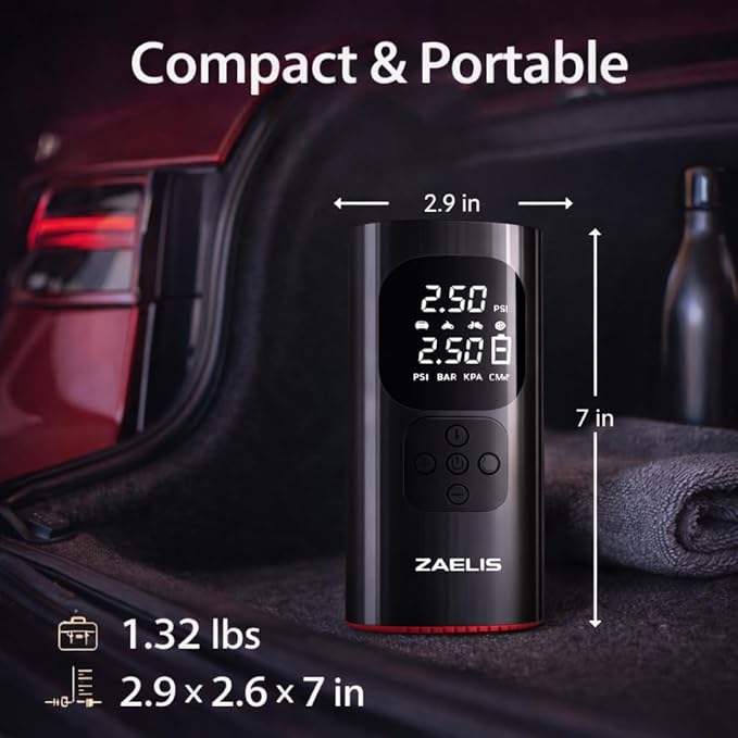 Tire Inflator Portable Air Compressor - 3X Faster 150PSI Air Pump for Car Tires, 12V DC Cordless Tire Inflator with LED Light & Digital Pressure Gauge, Electric Pump for Car, Bike, Motor, Ball