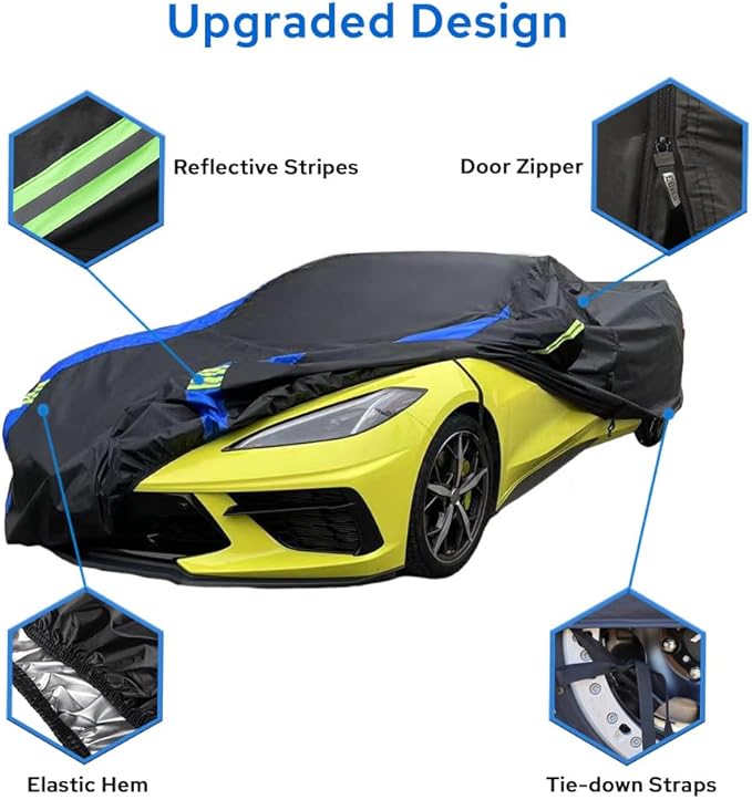 Avecrew for Chevrolet Corvette C8 Car Cover Waterproof All Weather for Automobiles, Outdoor Full Exterior Covers Fit 2020-2026 Corvette C8 with Windproof Strap and Driver Door Zipper