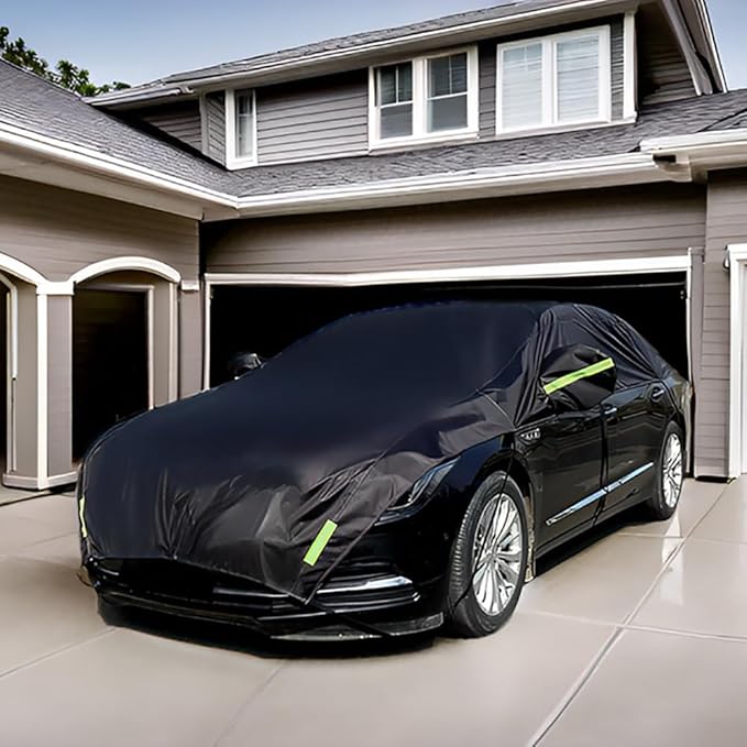 Half Car Cover All Weather Car Body Cover for All Season Sunshade Cover Snow Cover Waterproof 420D Oxford Fabric (Fit Sedan)