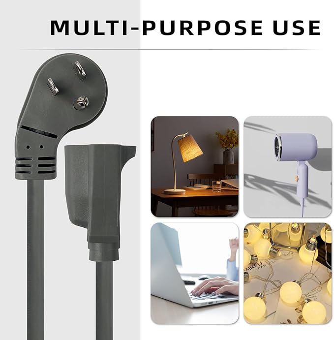 EP 2 Pack 3 Ft Flat Plug Extension Cord, 16 AWG 3 Prong Grounded Grey Low Profile Extension Cable for Indoor