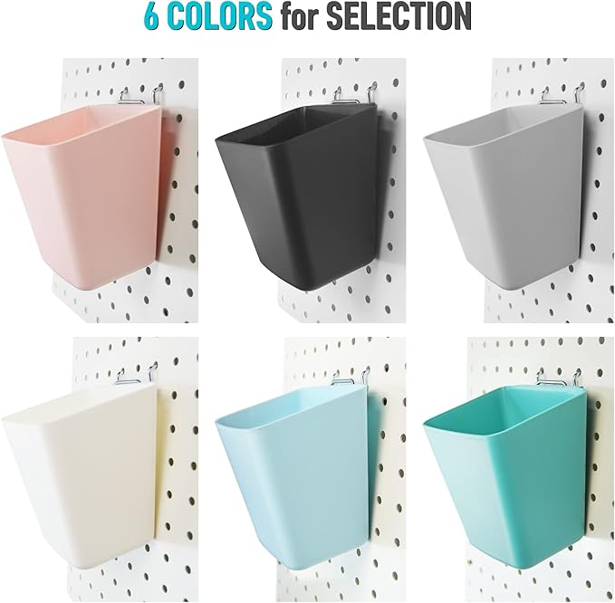 G.CORE Large Pegboard Cups Peg Board Storage Bin 6 Pack with Hooks, Square Box Shape Pegboard Cup Holder Accessories for Garage Workbench/Craft Room/Office/Playroom/Home Kitchen Organization (Pink)