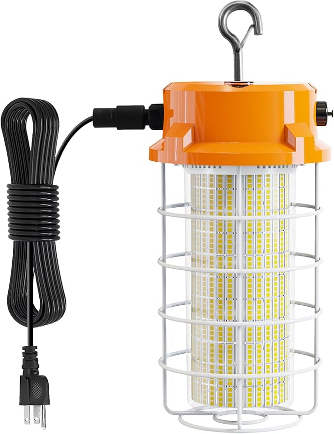 150W LED Temporary Work Light 5000K Daylight 22500 Lumens Super Bright with Fan Radiator Stainless Steel Guard Construction Lights Sturdy Hook Suitable for workshops, Construction Sites, etc.