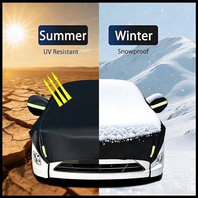 Half Car Cover Car Cover for Sunshade Half Car Body Cover Snow Cover Waterproof Universal Black 210D with Cotton (Sedan)