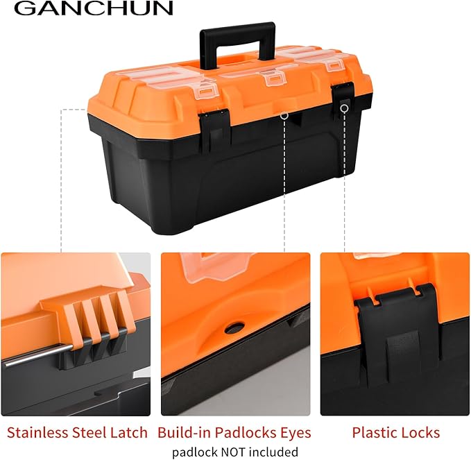 17-inch Tool Box with Removable Tray,Multipurpose Plastic Storage Box/Portable Tool Boxes/Art Craft Organizer, Three Small Parts Storage On The Lid