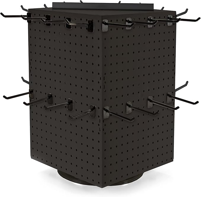 Azar Displays 701414-BLK-4B32 Rotating Countertop Display Kit with Peg Hooks Included, Pegboard Spinner Organizer, Jewelry Organizer Retail Display Necklace Holder Craft Storage,Black 14"x14"x20"