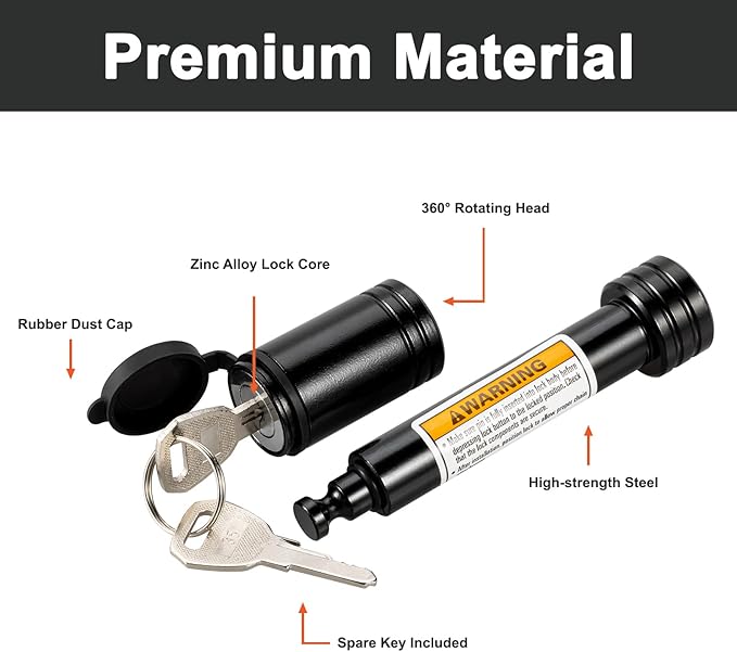 TOPSHINE Trailer Hitch Lock Black, Hitch Pin Lock with 5/8 Inch Diameter Anti-Theft Hitch Locking Pin for 2 Inch Receiver