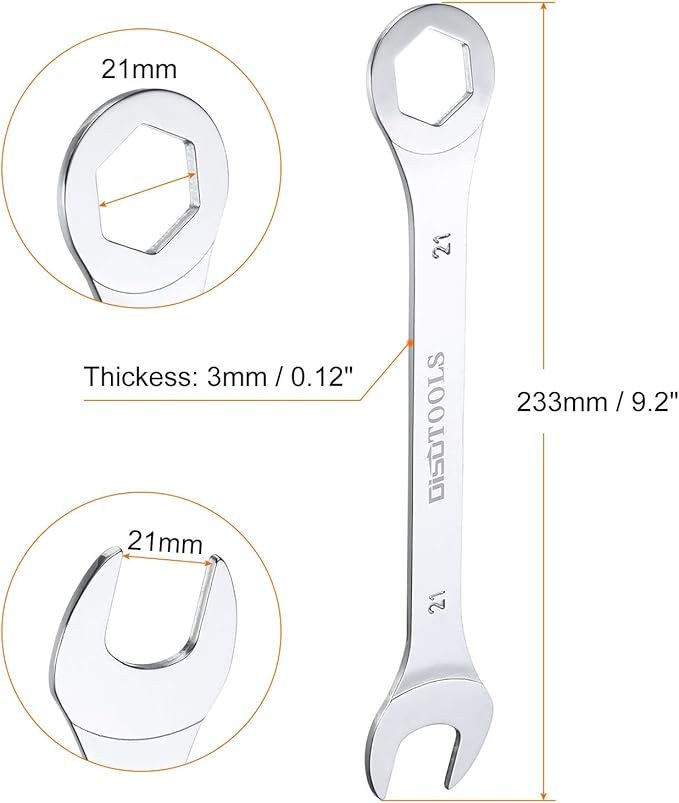 HARFINGTON Thin Combination Wrench Metric 21mm 6-Point Ended Box 15 Degree Offset Open End CR-V Chrome Plated Steel, Silver