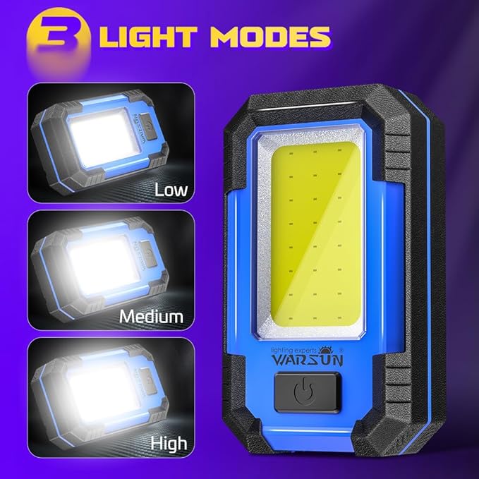 WARSUN LED Work Light Rechargeable Magnetic Portable Mechanic Worklight Battery Powered 1200 Lumens Super Bright for Car Repairing, Camping, Hiking, Stocking Stuffers Mens/Dad Gifts, Blue