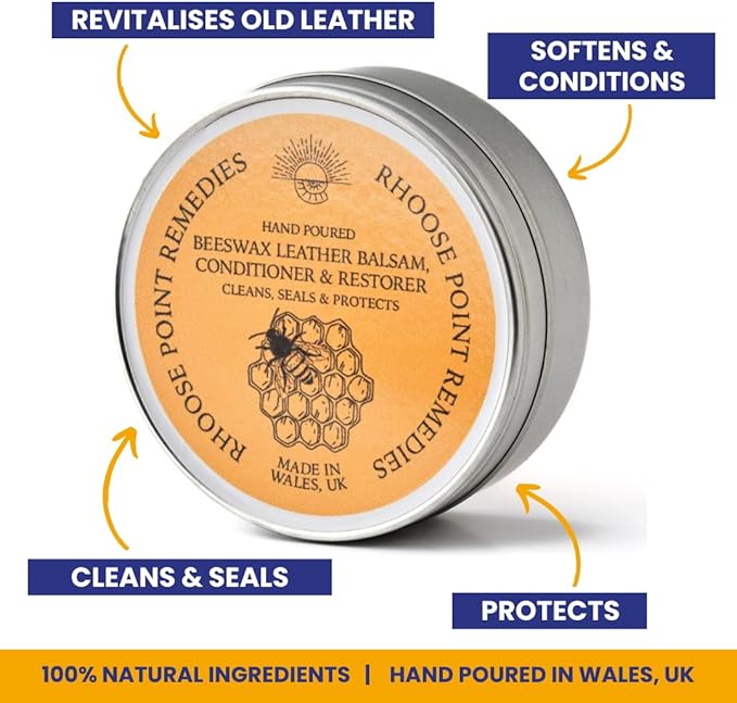 Premium Beeswax Leather Conditioner & Balm – Hand-Poured Natural Restorer for Boots, Bags, Jackets, Furniture, Car Seats & More – Cleans, Conditions & Protects – 7.0 Fl Oz