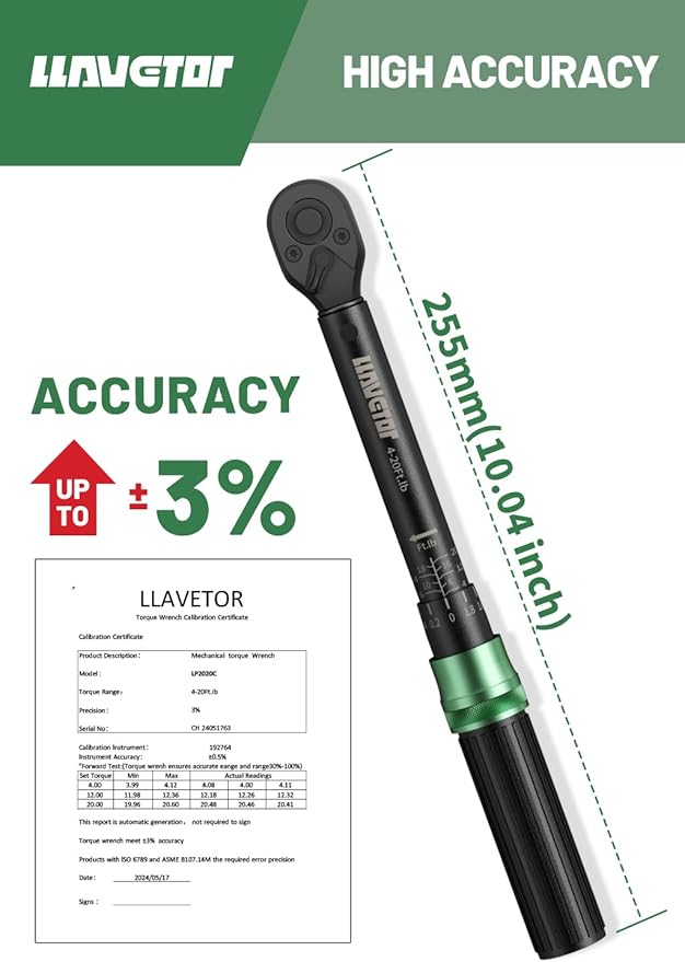 1/4-Inch Drive Click Torque Wrench 4-20Ft.lb/5.4-27.2N.m, ±3% High Accuracy Torque Wrench for Bike