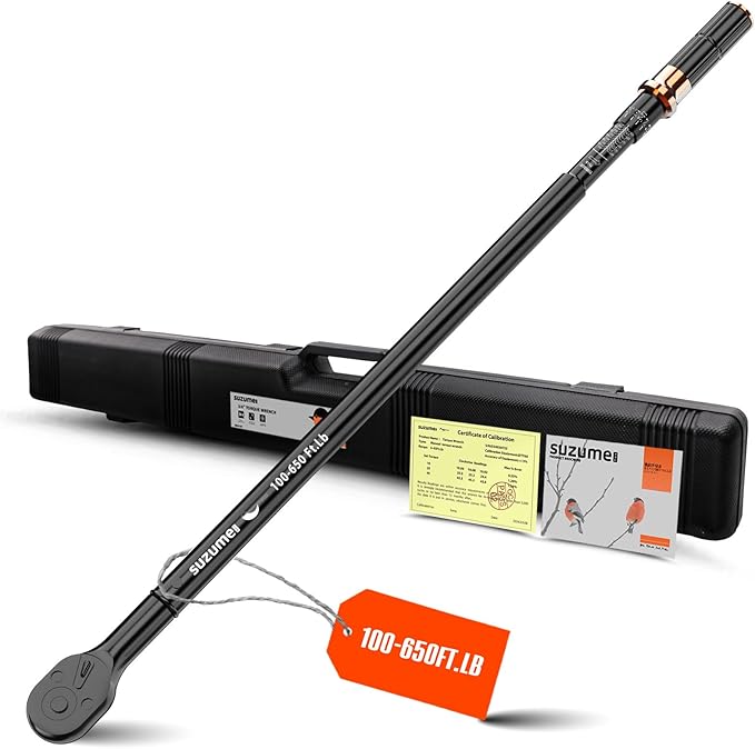 SUZUME 3/4 Torque Wrench (100-650 Ft.Lb/ 135.6-881.4 N.m) ±3% Accuracy Dual-Scales Loud Click Cr-V Steel Torque Wrenches for Truck, Industrial Machinery