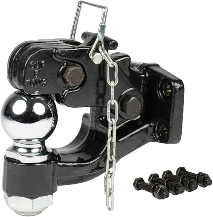 Mytee Products Pintle Hitch with 2-5/16-Inch Trailer Ball, 8 Ton Combination Hitch with Mounting Kit | Bolt On Adjustable Pintle Hook Ball Combo - Powder-Coated, Heavy-Duty