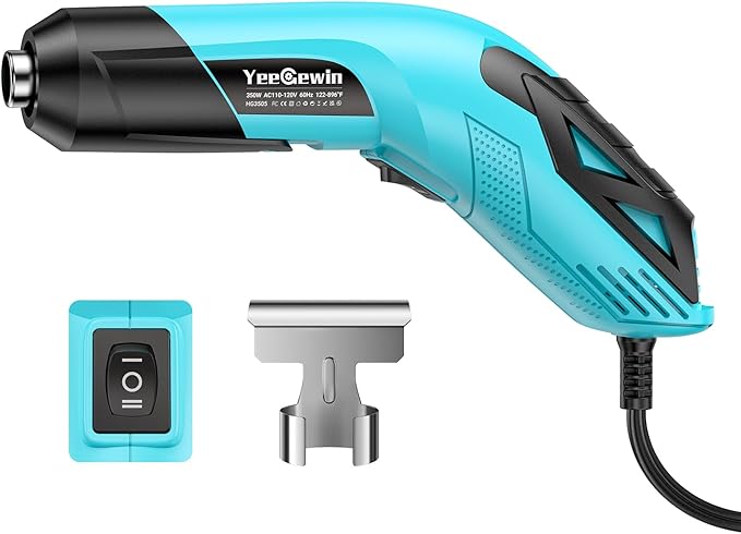 350W Mini Heat Gun with Dual Temp Settings 554℉ & 896℉ (290℃-480℃), Mini Hot air Gun with Overheat Protection Reflector Nozzle and 4.9Ft Long Cable for Crafts, Shrink Tubing and Epoxy Resin
