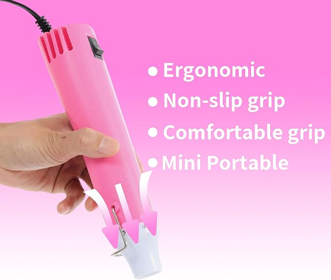 Heat Gun for Crafting, 110V 300W Handed Hot Air Gun, 3.28FT Ultra-Long Cable Portable Heat Gun with Stand and Power Cord for Shrinking Wrapping PVC, DIY Embossing and Drying Paint (Pink)