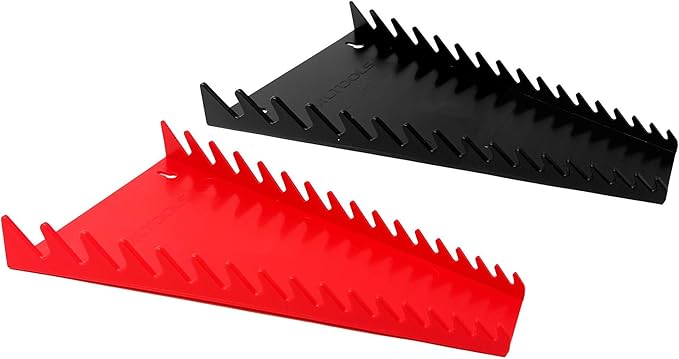 MLTOOLS 16-Tool Wrench Organizer - Low-Profile V-Shape Wrench Holder, Fuel & Solvent Resilient - In-Drawer Wrench Tray For Garage, Workshop - Made in USA Red & Black