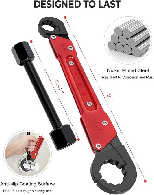 5 Pcs Plumbing Tools Kit with Angle Stop Wrench, Adjustable Wrench Professional Plumbers Wrench for Installing New Compression Angle Stop and Removing Compression Ring with Storage Bag