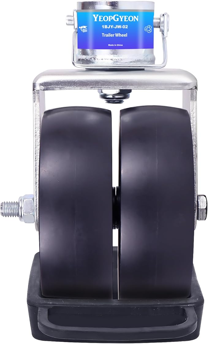 Trailer Jack Wheel with Chock - 6" Dual Wheel Jack Caster Wheel with Double Wheel Chock Capacity 2000lbs fits Any Jack Better Soft Ground Roll Trailer Parts