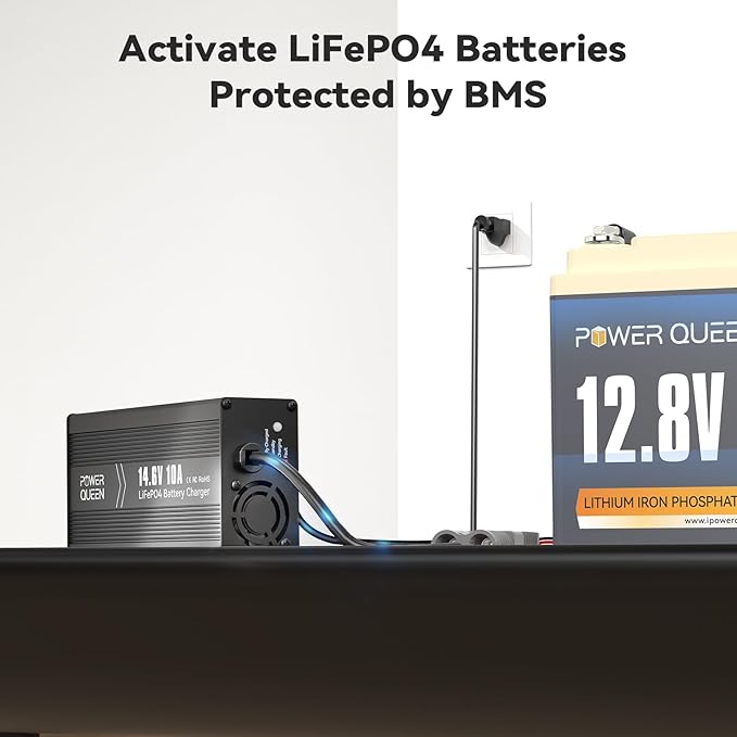 Power Queen 14.6V 10A LiFePO4 Battery Charger, 2-Stage Automatic Smart Battery Charger and Maintenance, LiFePO4 Lithium Batteries Charger, Suitable for 12V (12.8V) Lipo Lithium Iron Phosphate Battery