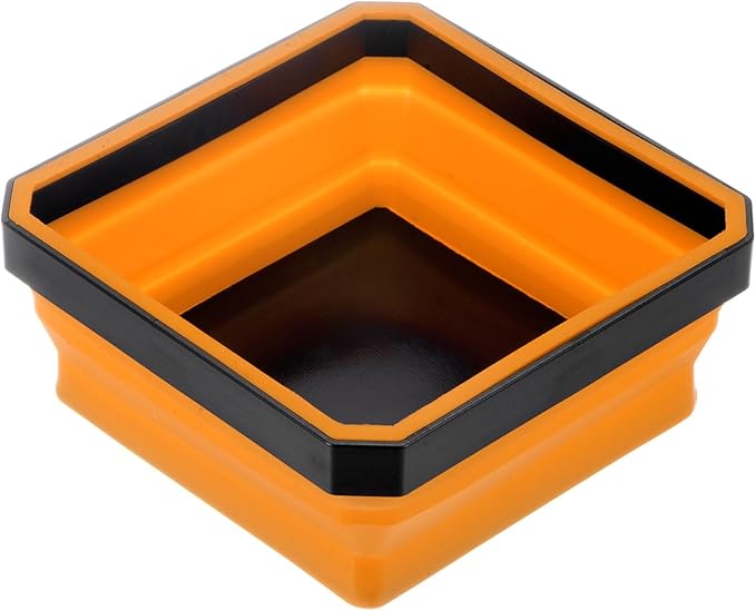 HARFINGTON Collapsible Magnetic Parts Tray Foldable Tool Trays Square Small Metal Parts Organiser for Fixing Screw Bolts Nuts Washers Pins, Orange
