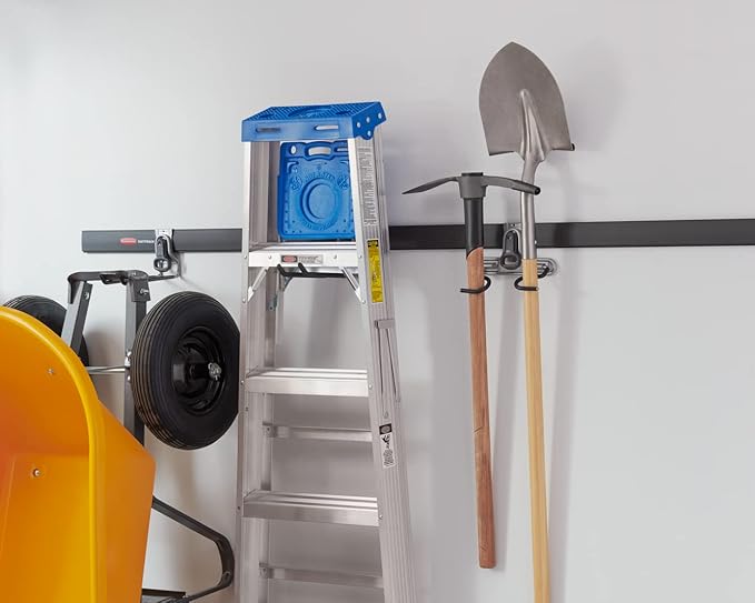 Rubbermaid FastTrack 2-Handle Hook (S Hook) Mounted Garage Storage and Space Saving Organization System Metallic Powder-Coated Steeel for Rakes/Brooms/Toys/Ladders
