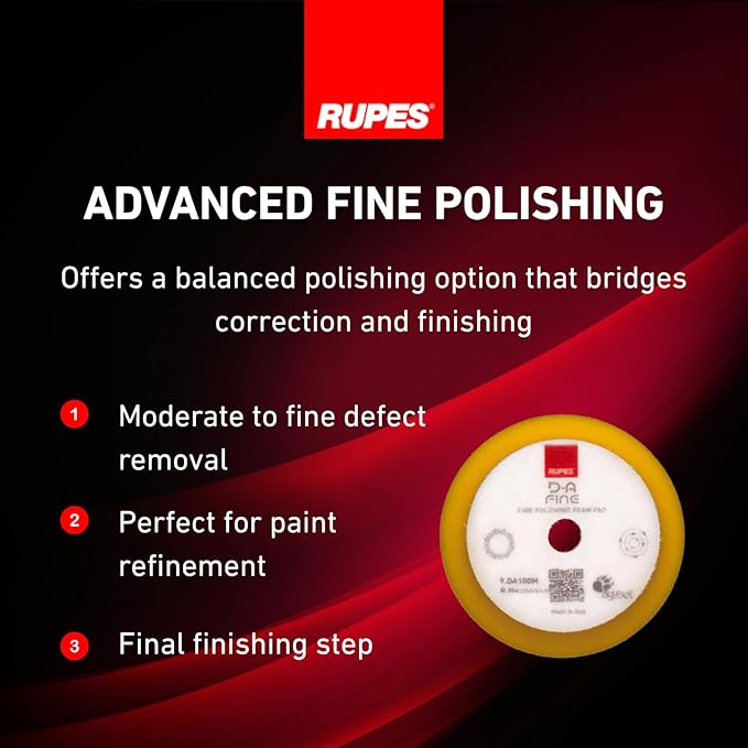 RUPES 9.DA100M Pack of 24 Yellow D-A Fine Finishing Foam Pads 100mm | Ideal for Paint Correction & Gloss Enhancement | Moderate to Fine Defect Removal | Compatible with 4" Backing Plate